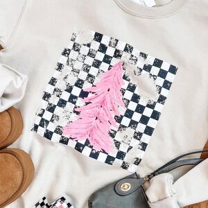 Tan and Pink Graphic Crew Neck Sweatshirt